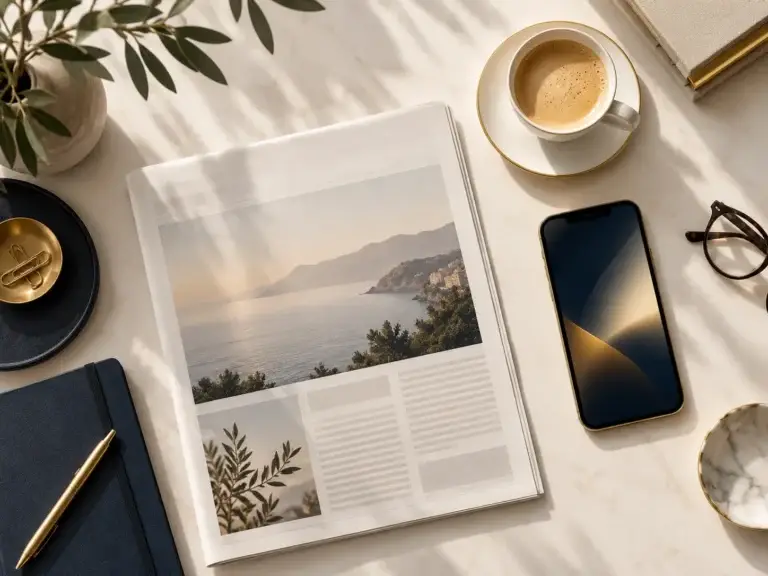 Editoriale setting met krant, koffie en smartphone voor actuele verhalen en lifestyle bij Telegraafjes.